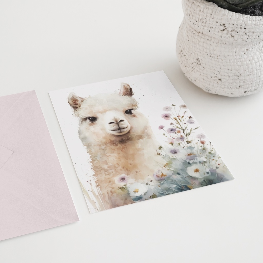 Watercolor Cute Floral Alpaca Wall Art Illustration Print Poster Unframed - Picture 6 of 6